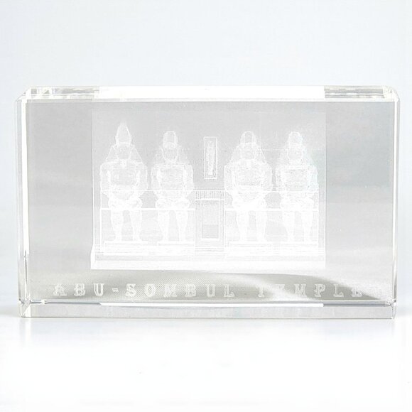Egyptian Glass Paperweight 3D Etched Crystal Souvenir Abu Simbel Temple Egypt 4" - Picture 5 of 6